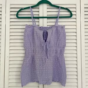 Zara Square Neck Elasticated Band Smocked Cami Knit Top Purple Womens Small